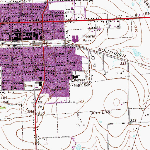 Topographic Map of Forest High School, TX