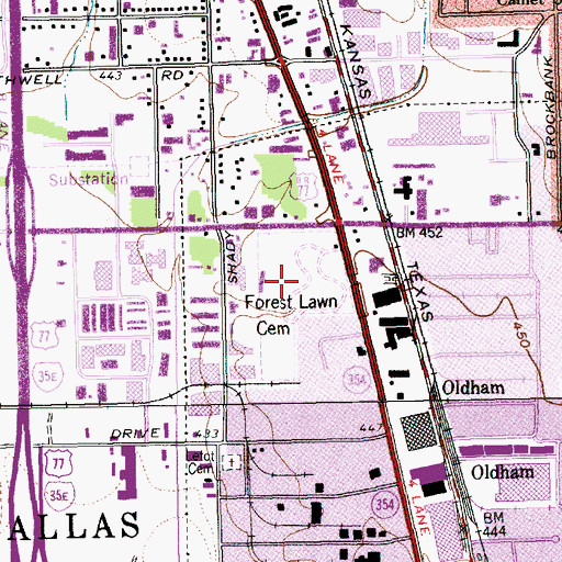 Topographic Map of Forest Lawn Cemetery, TX