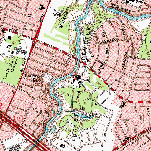 Topographic Map of Forest Park Cemetery, TX