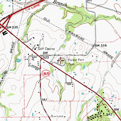 Topographic Map of Forest Park Cemetery, TX