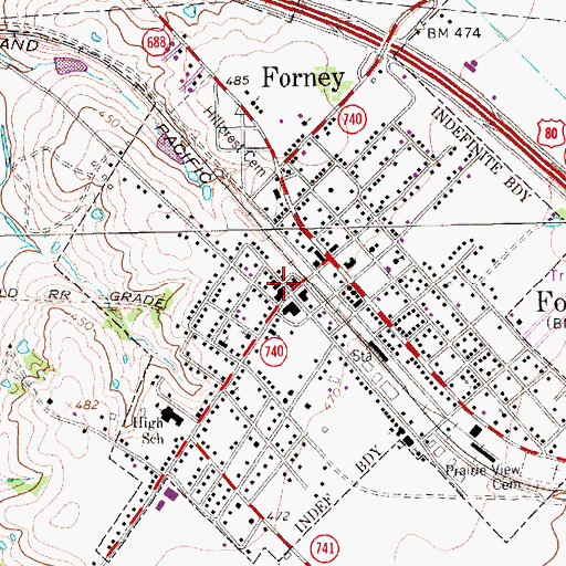Topographic Map of Forney, TX