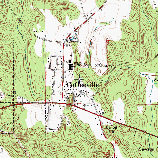 Topographic Map of Coffeeville Cemetery, AL