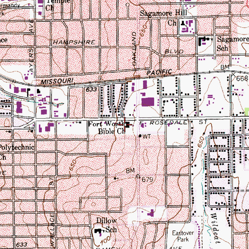 Topographic Map of Fort Worth Bible Church, TX