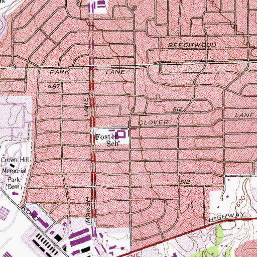 Topographic Map of Foster School, TX