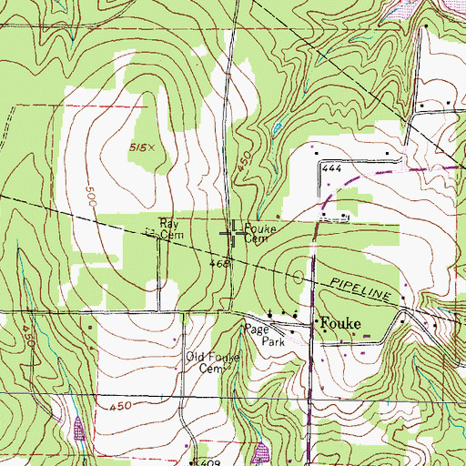 Topographic Map of Fouke Cemetery, TX