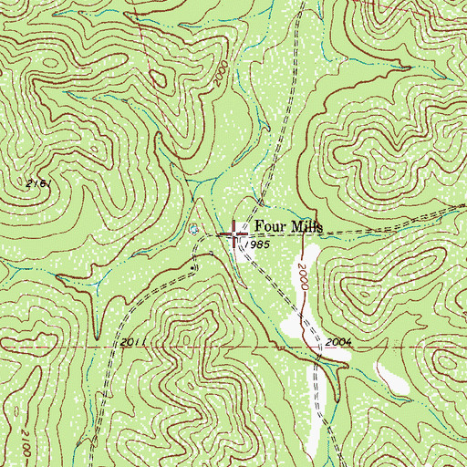 Topographic Map of Four Mills, TX