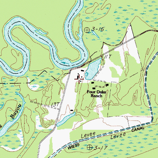 Topographic Map of Four Oaks Ranch, TX