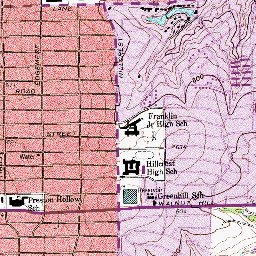 Topographic Map of Franklin Junior High School, TX