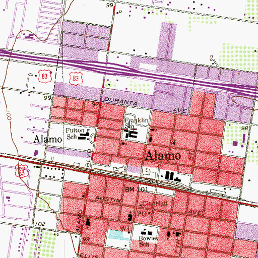 Topographic Map of Franklin School, TX