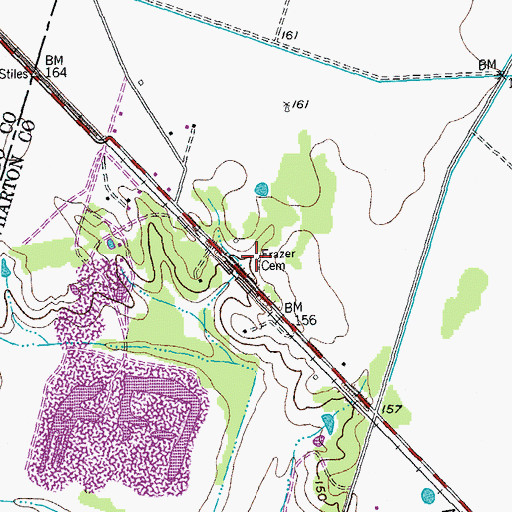 Topographic Map of Frazer Cemetery, TX