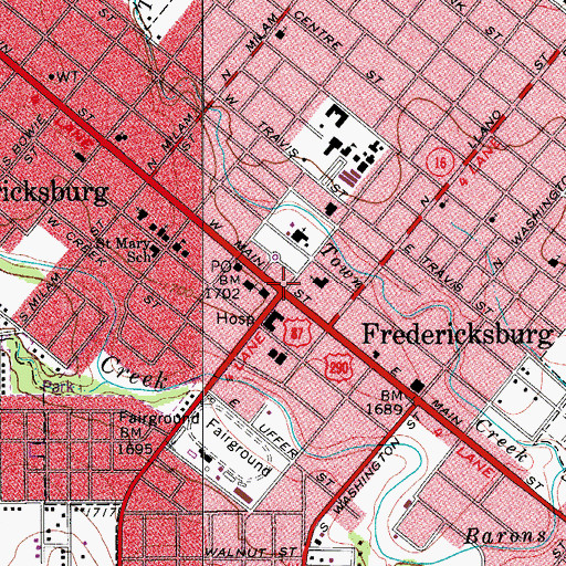 Topographic Map of Fredericksburg, TX