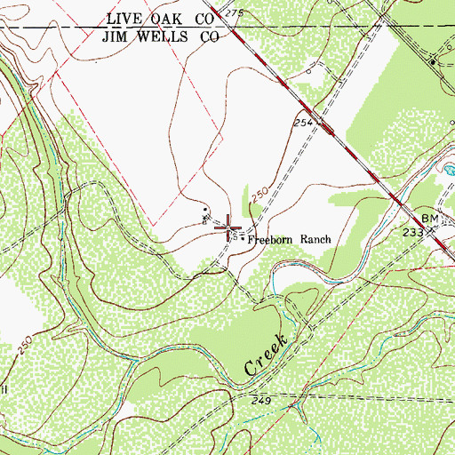 Topographic Map of Freeborn Ranch, TX