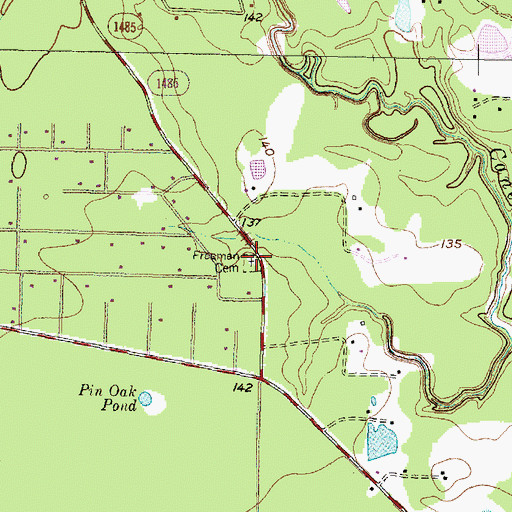 Topographic Map of Freeman Cemetery, TX