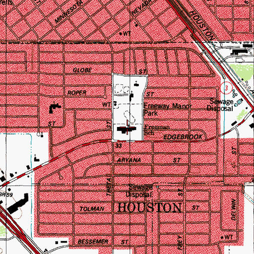 Topographic Map of Freeman School, TX