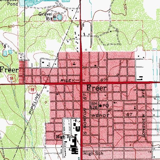 Topographic Map of Freer, TX