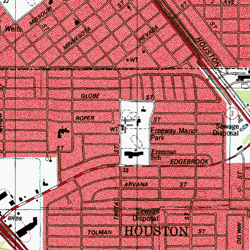 Topographic Map of Freeway Manor Park, TX