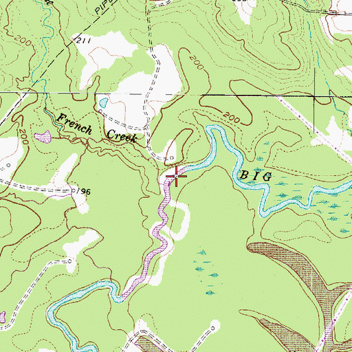 Topographic Map of French Creek, TX