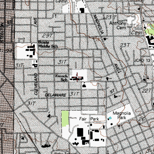 Topographic Map of French School, TX