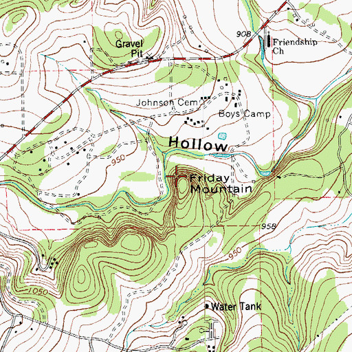 Topographic Map of Friday Mountain, TX