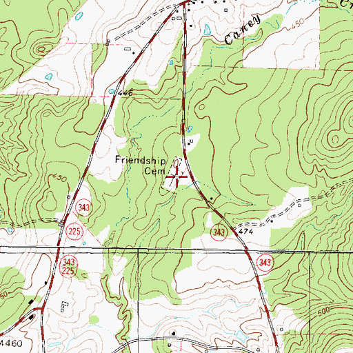 Topographic Map of Friendship Cemetery, TX