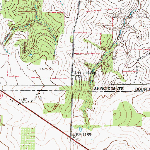 Topographic Map of Friendship Cemetery, TX