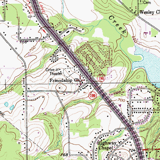 Topographic Map of Friendship Church, TX