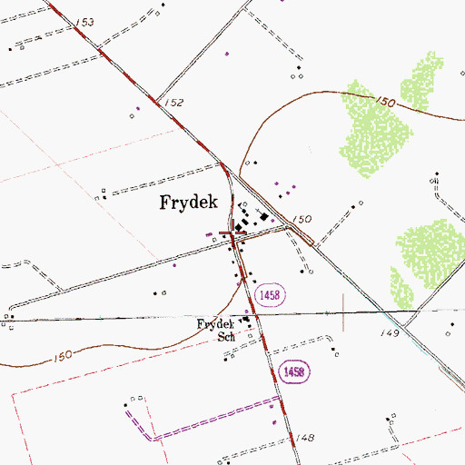 Topographic Map of Frydek, TX