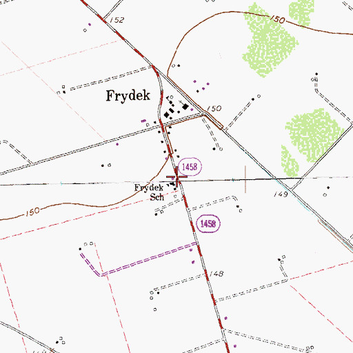 Topographic Map of Frydek School, TX