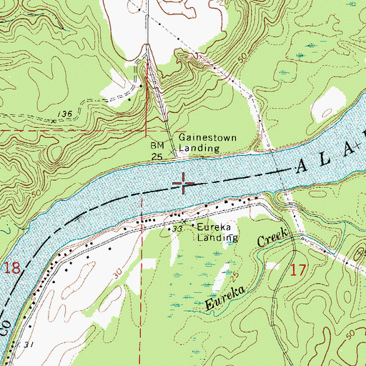 Topographic Map of Gainestown Ferry (historical), AL