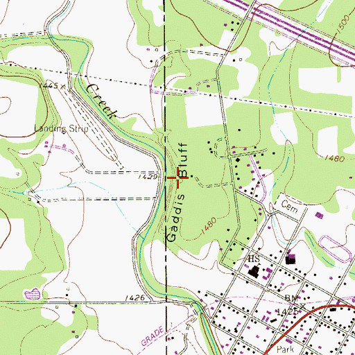 Topographic Map of Gaddis Bluff, TX