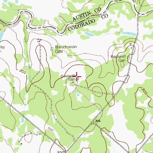 Topographic Map of Gaedecker Cemetery, TX