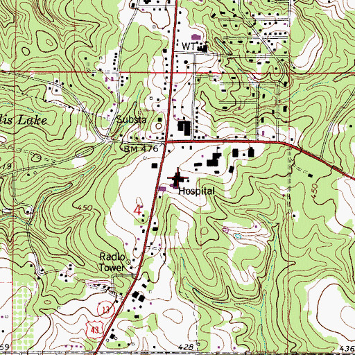 Topographic Map of Grove Hill Memorial Hospital, AL