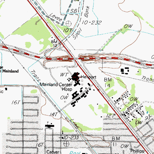 Topographic Map of Galveston County Memorial Hospital, TX