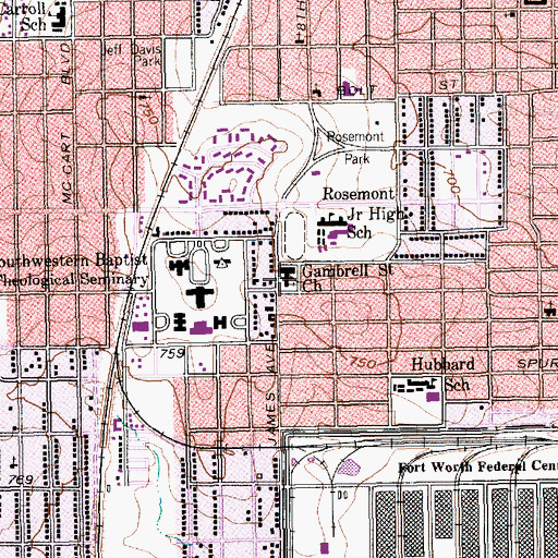 Topographic Map of Gambrell Street Church, TX