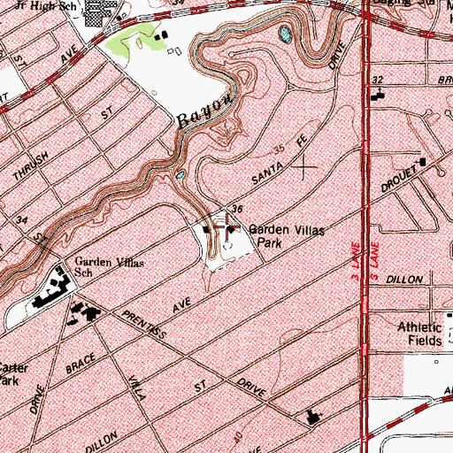 Topographic Map of Garden Villas Park, TX