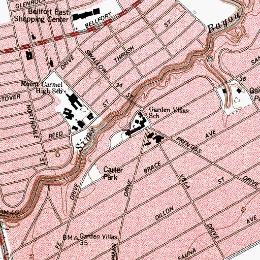 Topographic Map of Garden Villas School, TX