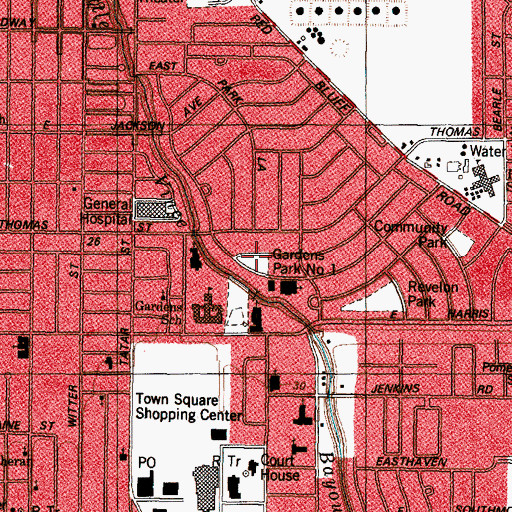 Topographic Map of Gardens Park, TX