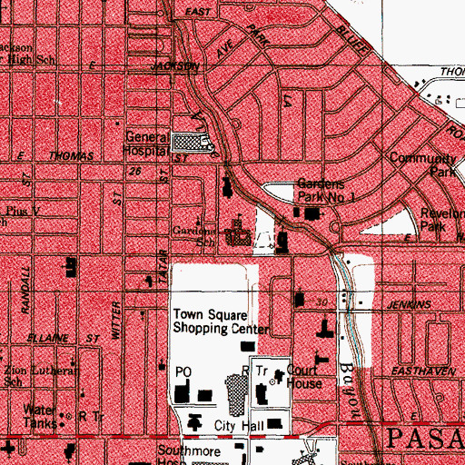 Topographic Map of Gardens School, TX