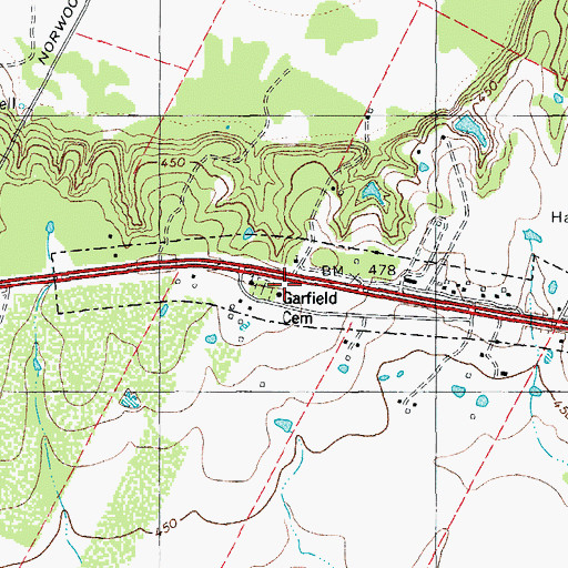 Topographic Map of Garfield Cemetery, TX