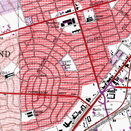 Topographic Map of Garrett Brown Park, TX