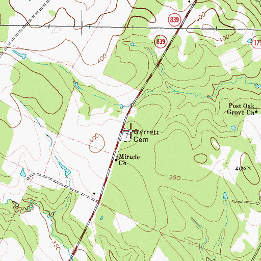 Topographic Map of Garrett Cemetery, TX