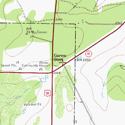 Topographic Map of Garven Store, TX