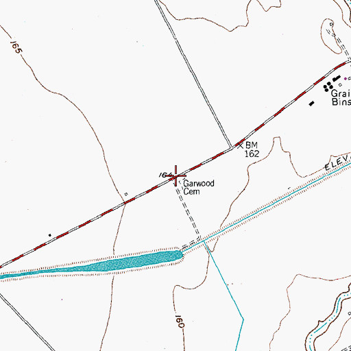 Topographic Map of Garwood Cemetery, TX