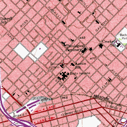 Topographic Map of Gaston Hospital (historical), TX