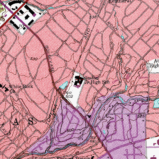 Topographic Map of Gaston Junior High School, TX