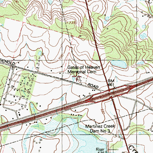Topographic Map of Gates of Heaven Memorial Cemetery, TX