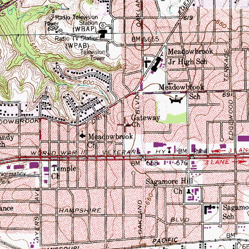 Topographic Map of Gateway Church, TX