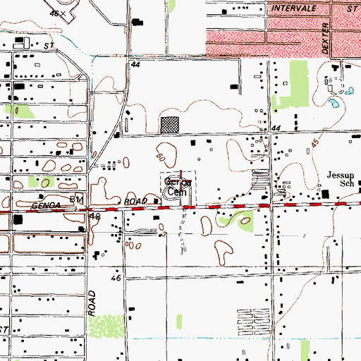Topographic Map of Genoa Cemetery, TX
