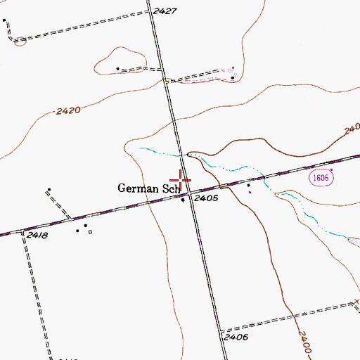 Topographic Map of German School, TX