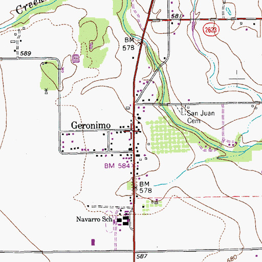 Topographic Map of Geronimo, TX